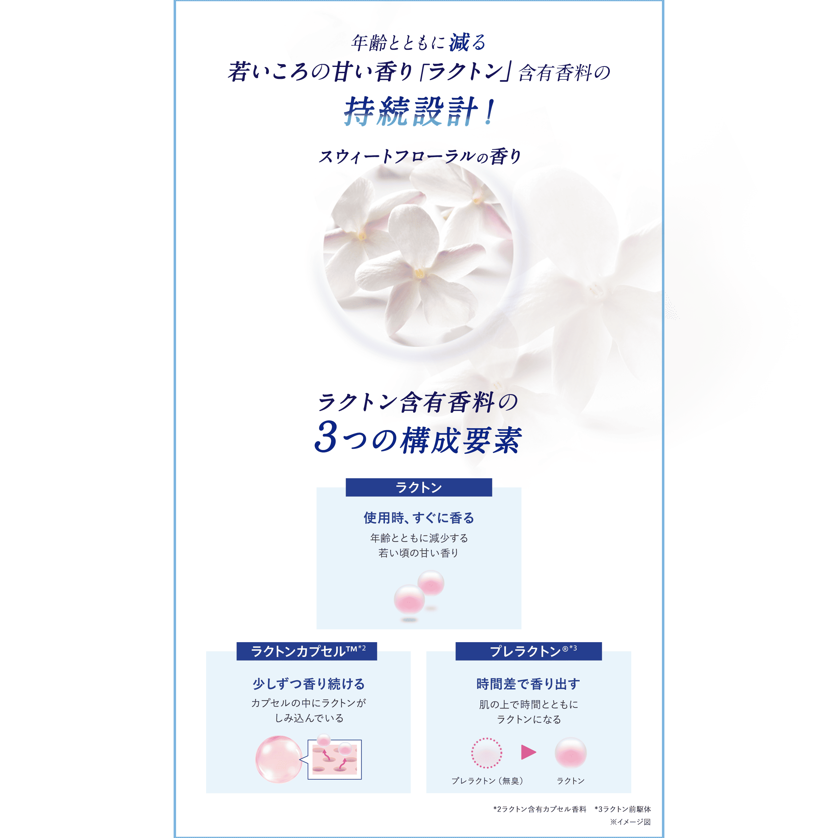 年齢とともに減る若いころの甘い香り「ラクトン」含有香料の持続設計！