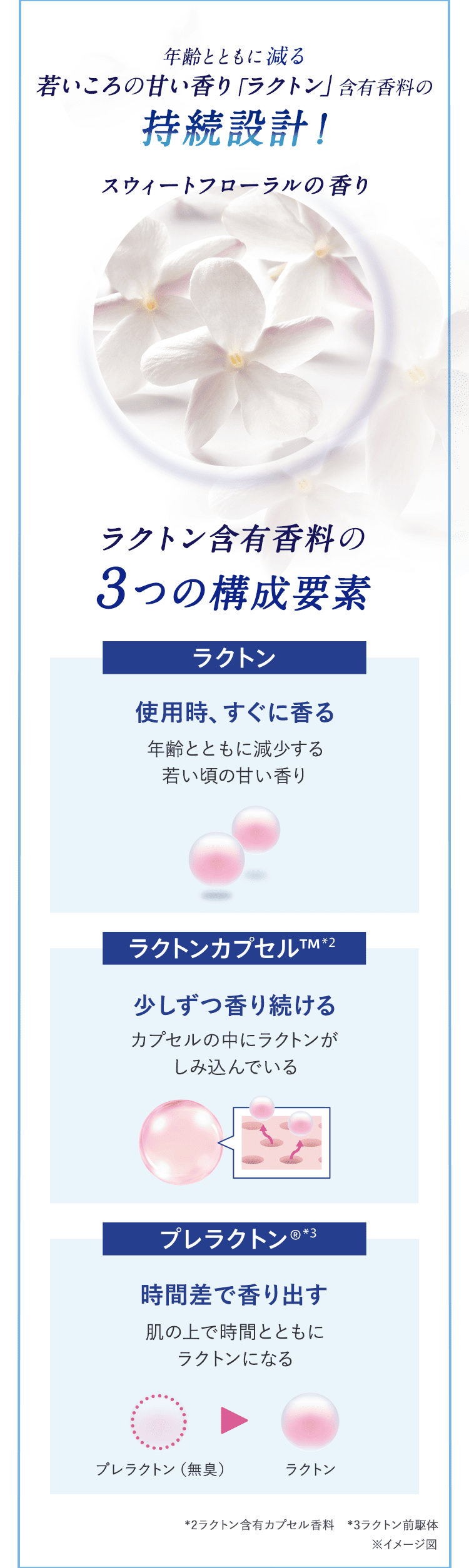 年齢とともに減る若いころの甘い香り「ラクトン」含有香料の持続設計！