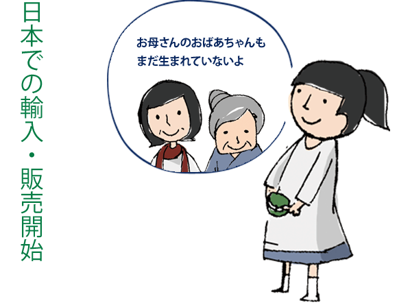 日本での輸入・販売開始：お母さんのおばあちゃんもまだ生まれていないよ