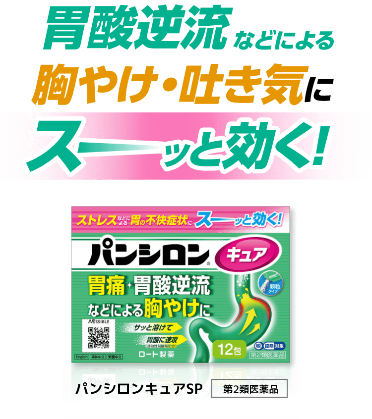 胃酸逆流などによる胸やけ・吐き気にスーッと効く！