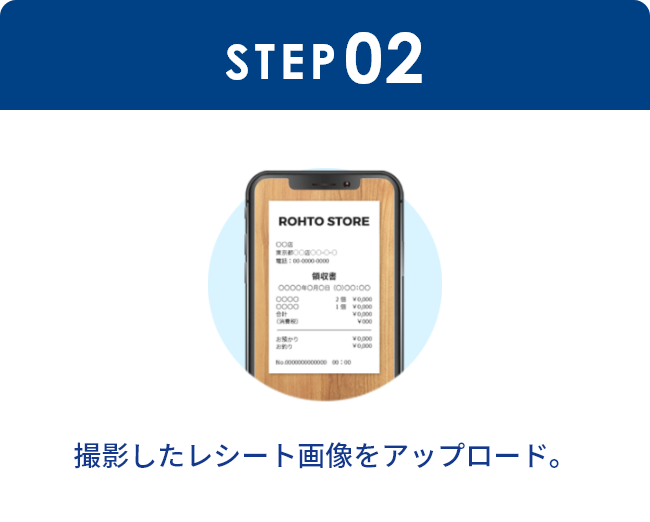 STEP02 撮影したレシート画像をアップロード。