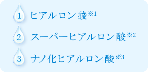 ヒアルロン酸※1　スーパーヒアルロン酸※2　ナノ化ヒアルロン酸※3