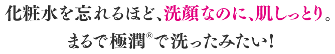化粧水を忘れるほど、洗顔なのに、肌しっとり。まるで極潤®で洗ったみたい!