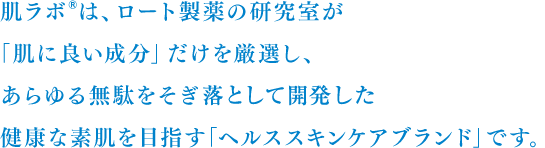 肌ラボ®は、ロート製薬の研究室が
「肌に良い成分」だけを厳選し、
あらゆる無駄をそぎ落として開発した
健康な素肌を目指す「ヘルススキンケアブランド」です。